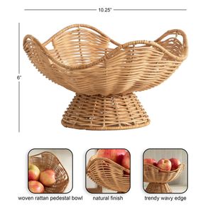 Ensemble de paniers à fruits en rotin tissé à la main |   Bol de service en osier avec base sur pied |   Plateau de rangement décoratif à bord festonné - Product Image 1