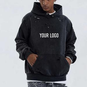 Sudadera con capucha lavada con ácido desgastado Sudaderas con capucha de invierno Vintage para hombre en blanco - Product Image 1