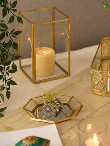 Mini bandeja decorativa de lujo sencilla y elegante de Metal de cristal dorado personalizada para el hogar, joyería, perfume, tocador, almacenamiento de calidad superior - Product Image 4