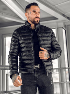 Veste en cuir matelassée noire de haute qualité pour hommes en gros - Product Image 3