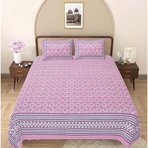 Juego de Edredón con Estampado Floral Magenta, Sábana Doble con 2 Fundas de Almohada, Sábana Plana de Algodón para Uso Doméstico, Paquete de 3 Piezas (ADB1468) - Product Image 2