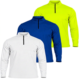Camiseta de Manga Larga con Cierre de Cremallera de un Cuarto para Hombre, Tejido Sólido, Corte Regular, Secado Rápido, Cuello con Capucha, Blanca, Azul, Negra, Ropa Deportiva Ecológica de Invierno - Product Image 3