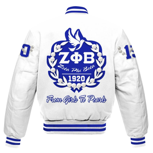 Zeta Phi Beta 1920 ZPB Letterman Jacket Greek Life Varsity Azul Blanco Hermandad Chenille Patch Founders Style Wear - Product Image 5