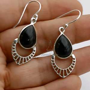 Black Onyx Teardrop <b>Sterling</b> <b>Silver</b> <b>Earrings</b>, <b>Dangle</b> Drop, July Birthstone - Product Image 3
