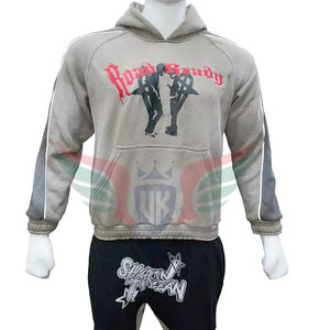 เสื้อฮู้ดดี้ผู้ชายปักลายเอง สไตล์วินเทจ ผ้าฟลีซ ล้างสีแบบวินเทจ ลายทาง สำหรับฤดูหนาว สวมใส่สบาย - Product Image 1