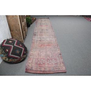 Turkish Rug, 2.9x12.7 ft <b>Runner</b> Rug, <b>Red</b> Gray Herki Wool Rug - Product Image 1