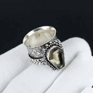 Anillo de plata esterlina 925 hecho a mano para mujer, anillo giratorio con forma de ataúd de topacio ahumado con joyería chapada en rodio - Product Image 3