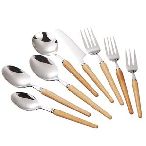Couverts en acier inoxydable de qualité supérieure avec des manches en bois modernes, argenterie polie miroir, ensemble de couverts pour la maison, la cuisine et les restaurants - Product Image 6