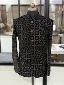Sherwani brodé noir pour homme, coupe ajustée, tenue de mariage traditionnelle, style Inde Pakistan, longueur standard, adulte, séchage rapide - Product Image 1