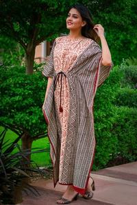 Handmade Indian Women's Kaftan <b>Dress</b> <b>Plus</b> <b>Size</b> Floor Length V-Neck Three Quarter Sleeve Summer Casual Woven Button Decoration - Product Image 4