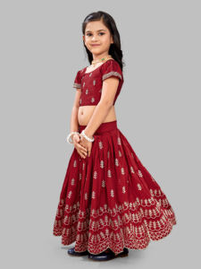 Shoryam Fashion - Lehenga Choli de Seda Completamente Cosido, Color Granate, Bordado Zari, Largo hasta el Suelo, Ropa Étnica para Bodas y Fiestas para Niñas - Product Image 6