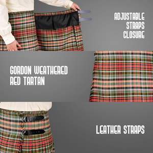 Kilts écossais pour hommes, rouge délavé, tartan Gordon, 8 yards, kilt traditionnel, tissu confortable en mélange de laine, bretelles avec boucles métalliques - Product Image 5