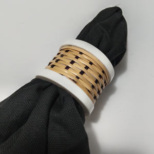 Modern Boho Rattan Napkin <b>Ring</b> With Black <b>Resin</b> Edge Tabletop Accessory for Dining Room Decor Parties Holiday Meals & Everyday - Product Image 5