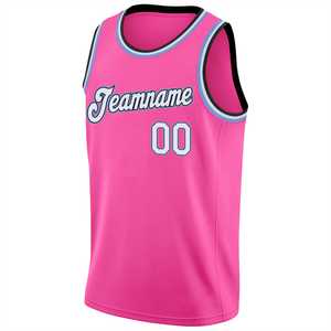 Maillot de basket-ball brodé par sublimation de qualité supérieure fabriqué en usine, maillot en maille côtelée à col noir-blanc rose pour toutes les équipes - Product Image 2