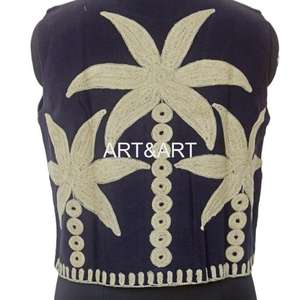 Women's O-Neck Cotton Suzani Jacket with Hand Embroidery Casual Short <b>Waistcoat</b> for Autumn and Winter Seasons - Product Image 5