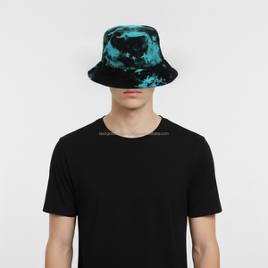Chapeau Bob Unisexe Tie-Dye Personnalisable avec Logo, Imprimé Marbré Noir et Bleu Turquoise, Chapeau de Soleil d'Été en Coton, Casquette de Pêcheur d'Extérieur, Protection Solaire de Plage - Product Image 2