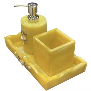 Juego de baño de resina de lujo, accesorios de tocador modernos, jabonera, soporte para cepillo de dientes, bandeja para vaso, decoración elegante hecha a mano elegante - Product Image 5