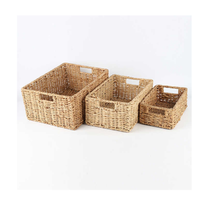 Customized 3-Piece Rectangle <b>Storage</b> <b>Basket</b> Set Hand Woven Rattan Eco-Friendly Multifunction Home Organization Service <b>Basket</b> - Product Image 3