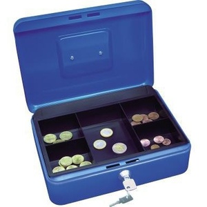 Caja de Dinero WEDO Azul Acero 25x9x18 cm con Cerradura, 1 Compartimento para Billetes y 5 para Monedas - Product Image 1