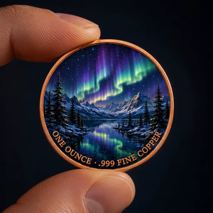 Moneta Rotonda Personalizzata da 1 OZ in Rame Puro 999 con Lupo Urlante e Aurora, Stampa UV su Entrambi i Lati, Regalo a Tema Montagna, Lago, Pino e Natura Selvaggia - Product Image 3