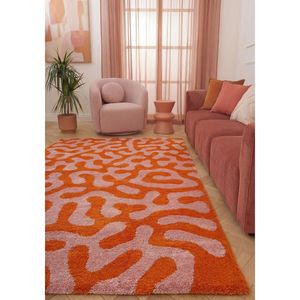 Tapis rectangulaire grand format Netline Home Joli Doodle, patchwork orange et rose, en polyester, fabriqué à la machine, style minimaliste, idéal pour chambre d'adolescent, excellent cadeau - Product Image 2