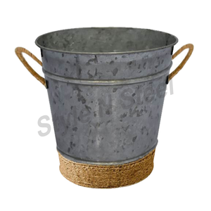 Round Planter with Printing Galvanised Planter with Embossing Handle Interior Planters Home and Garden Decor - Product Image 2