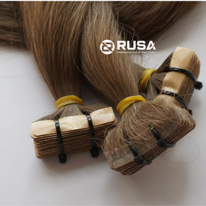 Extensiones de Cabello con Cinta Adhesiva Invisible RUSA HAIR, Cabello Humano Virgen Vietnamita Super Double Drawn, Color Claro de Moda para el Verano - Product Image 1