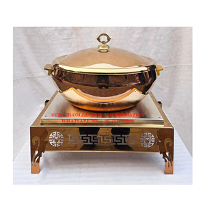 Plato redondo de frotamiento de acero inoxidable con soporte decorativo, calentador de alimentos con acabado martillado, servidor de buffet para hotel y catering - Product Image 6