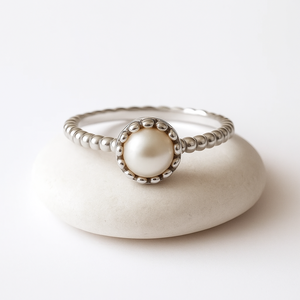 Trendy Freshwater Pearl Bezel Set Rhodium Plated <b>925</b> <b>Silver</b> <b>Ring</b> for Women's Wedding Engagement Party & Everyday Wear - Product Image 4