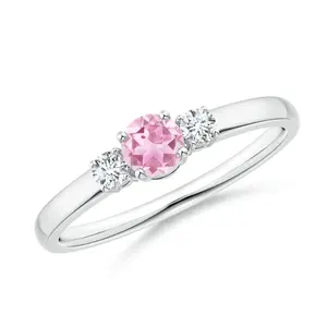 Middle Eastern Style Jewelry Classic Pink Tourmaline with Three Stone 925 Sterling Silver Ring