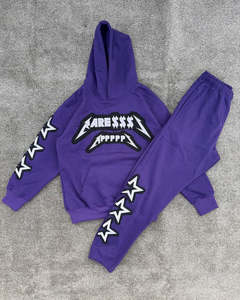 Streetwear Homme Ensemble de survêtements imprimés deux pièces Pantalon de survêtement évasé et sweat à capuche 100% coton Service OEM personnalisable - Product Image 4