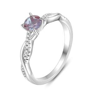 Anillo Jeulia Twist Alexandrite, Corte Redondo, Plata de Ley, Anillo de Cristal - Product Image 4