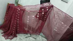 Exclusif Deshi Dhakai ROUGE Jamdani Sharee Qualité d'exportation pour les femmes JAMDANI FABRIC Bleu VERT Doré Bleu Ciel du Bangladesh - Product Image 2