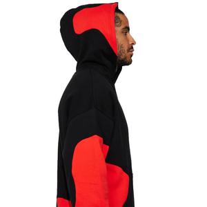 Sweat-shirts à capuche surdimensionnés pour hommes les plus demandés, noirs, avec des patchs appliqués rouges, poche kangourou, coton/polyester, séchage rapide - Product Image 4