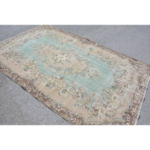 5ft วินเทจ7in x 9ft พรมตุรกี1in สีเขียวและน้ำตาลพรมสานแบนขนแกะพร้อมยางรองสำหรับตกแต่งห้องนั่งเล่น - Product Image 2