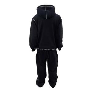 Ensemble de survêtement en molleton de coton pour homme, taille plus, avec capuche et pantalon de jogging, impression de logo personnalisé, couleur unie, vêtements décontractés - Product Image 4