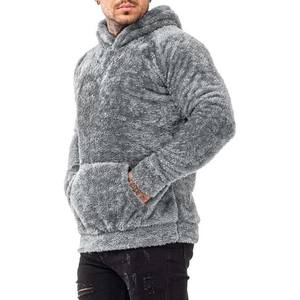 Haute qualité hiver chaud Logo personnalisé pull épais polaire vêtements pour hommes lourd Sherpa fourrure doublé sweats à capuche pour vêtements pour hommes gris - Product Image 5