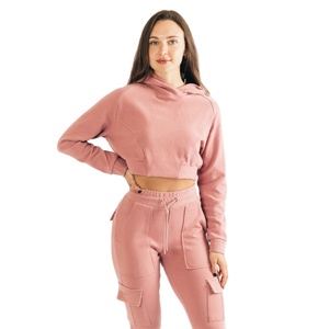 High Quality Women'<b>s</b> Slim Fit Hooded Pullover Long Sleeve Cropped Winter Pullover Custom Logo Print Embroidery 100% Cotton Solid - Product Image 5