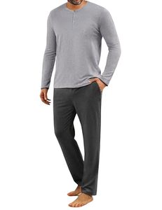 Pyjama pour hommes à manches longues, ensemble de vêtements de nuit confortables, tissu doux, coupe confortable, matériau respirant, conception à manches longues - Product Image 1