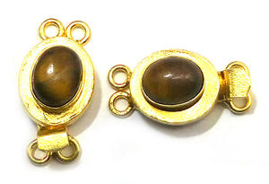 Broche de caja de piedras preciosas de ojo de tigre ovalado chapado en oro de 18 quilates, 1 hebra y 2 hebras, 23X11X10MM, para hacer joyas, para hacer joyas - Product Image 4