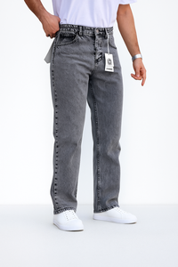 กางเกงยีนส์ทรงตรงเข้ารูปของผู้ชายกางเกงยีนส์แนวสตรีทผ้ายืดเอวกลางแบบลำลองใส่สบายๆเป็นมิตรกับสิ่งแวดล้อมโลโก้แฟชั่น - Product Image 3