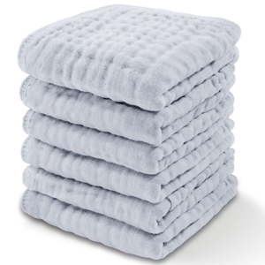 Customized Six-Layer Organic Cotton <b>Muslin</b> Solid Dyed <b>Baby</b> Clothing Light Grey Pack of 6 - Product Image 1