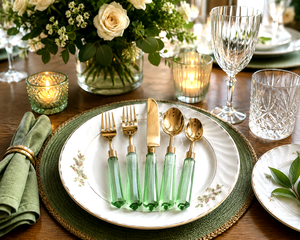 Juego de Cubiertos Clásicos de Acero Inoxidable con Mangos Acrílicos, Juego de 5 Piezas, para Alquiler en Bodas, Decoración para Comedor - Product Image 2