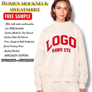 Custom Logo Women's Soft Cotton Mock Neck Streetwear Embroidered <b>Jumper</b> <b>Fleece</b> Oversized Pullover Women Mockneck Sweatshirt - Product Image 1