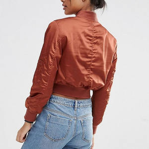 Chaquetas Bomber bordadas personalizadas para damas, ropa de calle, chaqueta Bomber con cremallera para mujer, chaqueta Bomber de satén de nailon 100% para mujer, chaqueta Bomber estándar - Product Image 2