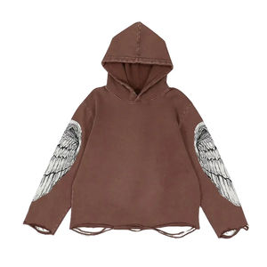 Sudadera con Capucha Corta para Hombre, Estilo Desgastado, a la Moda, Gruesa, con Lavado Ácido Personalizado, Impresa, al por Mayor - Product Image 1