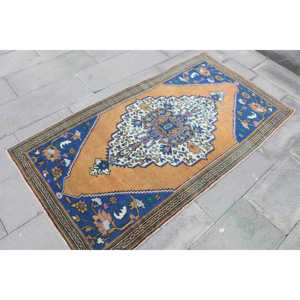 Tapis d'appoint vintage turc 3,2x5,8 pieds, tapis oriental bleu et marron - Product Image 3