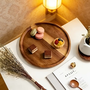 Plateaux ronds <span class=keywords><strong>en</strong></span> <span class=keywords><strong>bois</strong></span>, adaptés aux gâteaux, au café, aux tasses à thé, plateau <span class=keywords><strong>de</strong></span> service <span class=keywords><strong>en</strong></span> <span class=keywords><strong>bois</strong></span> naturel pour les apéritifs, le pain, les fruits - Product Image 4