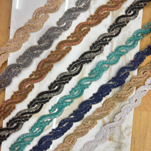 Luxury Eco-Friendly Floral Pearls <b>Beads</b> Lace <b>Fabric</b> Handcrafted Decorative Bridal Gowns Wedding Dresses Sarees Veils Heavy - Product Image 1