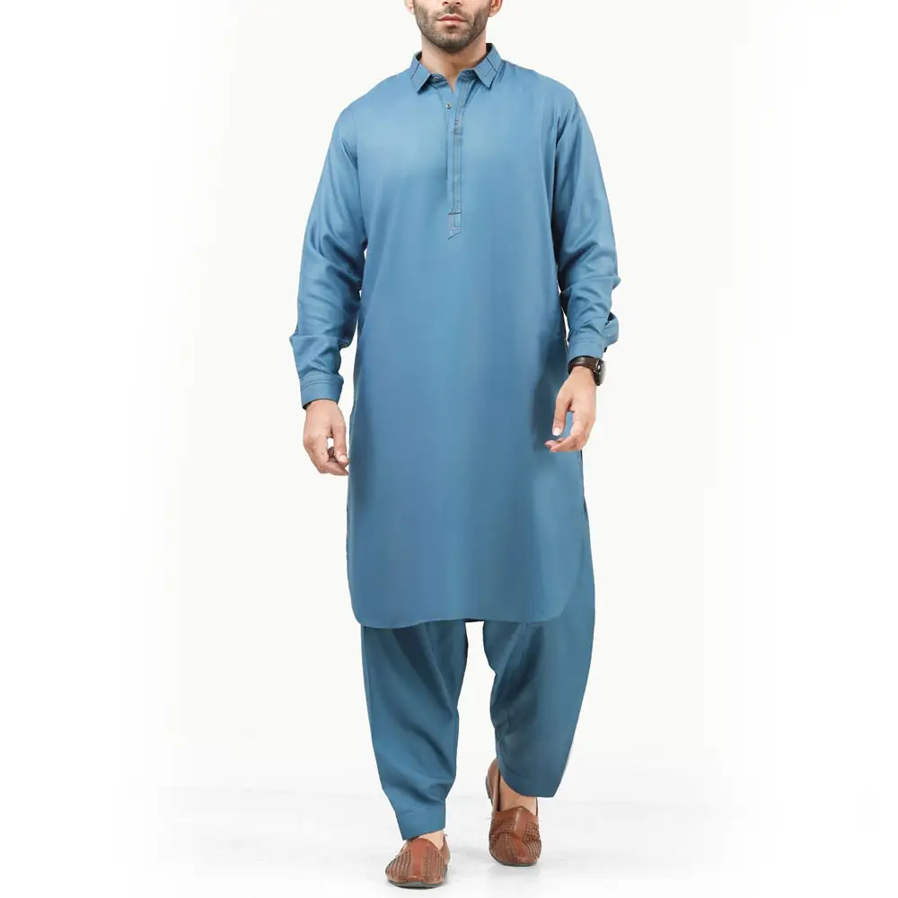 Salwar-Pijama de Jamawar para hombre, diseño en Color azul claro, con lavado y desgaste, para colección de invierno, venta al por mayor